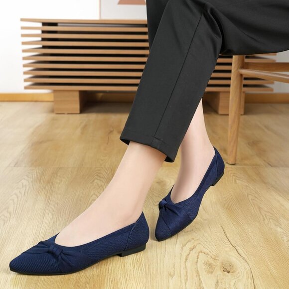 Women's Pointed Toe Knit Blue Flats Comfortable Lightweight Dressy Casual Shoes - Picture 6 of 9
